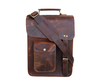 This Sleek Back View Highlights The Timeless Craftsmanship Of Our Buffalo Leather Messenger Bag, Featuring A Wide Ykk Metal Zipper Pocket For Secure, Quick-access Storage. Made From Premium Full-grain Leather, Its Structured Silhouette, Reinforced Stitching, And Sturdy Top Handle Reflect Both Durability Refined Style. Perfect Commuting, Meetings, Or Travel, It Offers Convenient Space Essentials Like Travel Documents, Phone, Wallet. Thoughtful Personalized Customized Gift Men Women ideal 
