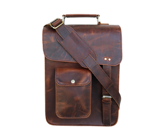 This Sleek Back View Highlights The Timeless Craftsmanship Of Our Buffalo Leather Messenger Bag, Featuring A Wide Ykk Metal Zipper Pocket For Secure, Quick-access Storage. Made From Premium Full-grain Leather, Its Structured Silhouette, Reinforced Stitching, And Sturdy Top Handle Reflect Both Durability Refined Style. Perfect Commuting, Meetings, Or Travel, It Offers Convenient Space Essentials Like Travel Documents, Phone, Wallet. Thoughtful Personalized Customized Gift Men Women ideal 
