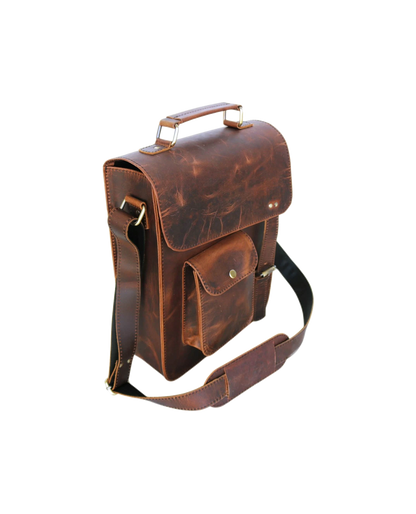 This Image Showcases A Sophisticated Handcrafted Leather Crossbody Bag Made From 100% Genuine Buffalo In Rich Dark Brown Finish. The Natural Texture Variations Lend Rustic Yet Refined Look. It Features Prominent Flap With Concealed Push-lock For Added Security And Quick-access Front Pocket Snap-button Closure Convenience. Padded, Adjustable Shoulder Strap Sturdy Webbing Ensures Comfortable Carrying. Perfect Personalized Customized Gift Men Women—ideal As Birthday Or Graduation Gift.