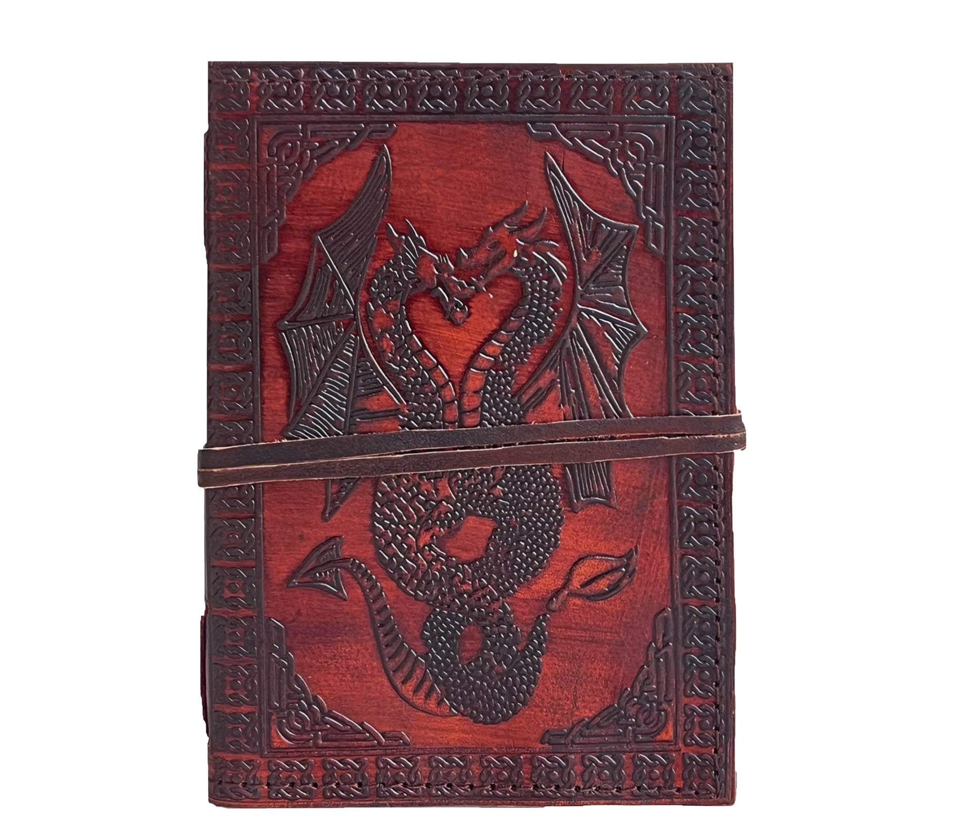 Unleash Your Imagination With This Handcrafted Leather Journal, Featuring An Intricately Embossed Twin Dragon Design That Radiates Power And Mystique. Made From Rich, Reddish-brown Leather With Ornate Borders, It’s A Bold Yet Elegant Companion For Daily Journaling, Spell Crafting, Or Sketching. A Secure Strap Protects Your Thoughts. Perfect As A Personalized Or Customized Gift For Men And Women—ideal For Birthdays, Graduations, Anniversaries, Or Any Special Occasion That Celebrates Creativity 