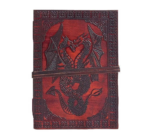 Unleash Your Imagination With This Handcrafted Leather Journal, Featuring An Intricately Embossed Twin Dragon Design That Radiates Power And Mystique. Made From Rich, Reddish-brown Leather With Ornate Borders, It’s A Bold Yet Elegant Companion For Daily Journaling, Spell Crafting, Or Sketching. A Secure Strap Protects Your Thoughts. Perfect As A Personalized Or Customized Gift For Men And Women—ideal For Birthdays, Graduations, Anniversaries, Or Any Special Occasion That Celebrates Creativity 