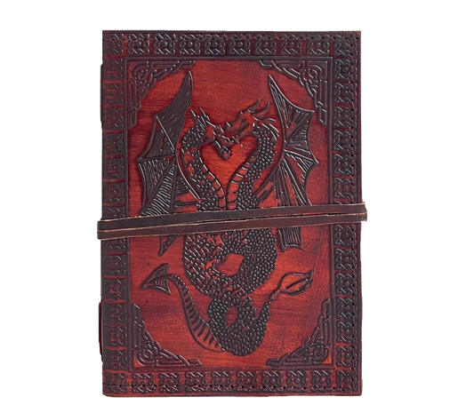 Unleash Your Imagination With This Handcrafted Leather Journal, Featuring An Intricately Embossed Twin Dragon Design That Radiates Power And Mystique. Made From Rich, Reddish-brown Leather With Ornate Borders, It’s A Bold Yet Elegant Companion For Daily Journaling, Spell Crafting, Or Sketching. A Secure Strap Protects Your Thoughts. Perfect As A Personalized Or Customized Gift For Men And Women—ideal For Birthdays, Graduations, Anniversaries, Or Any Special Occasion That Celebrates Creativity 