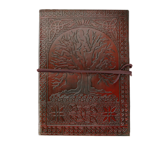 Channel Ancient Wisdom And Creativity With This Personalized Tree Of Life Leather Journal, Handcrafted For Those Who Value Meaning And Artistry. Featuring A Richly Embossed Cover With Celtic Borders And Floral Detailing, It's Secured With A Classic Wrap-around Strap. Inside, Thick, Unlined Acid-free Pages Await Your Thoughts And Sketches. A Customized Gift For Men And Women, It Makes An Ideal Birthday Gift, Graduation Gift, Or Spiritual Companion For Journaling And Self-expression.