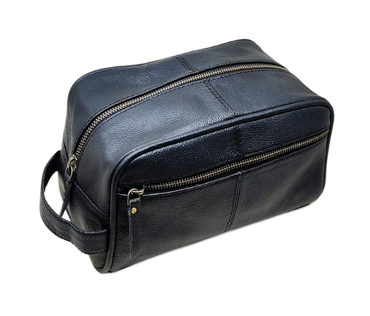 Handcrafted Black Leather Toiletry Bag With Timeless Style And Effortless Organization. The Spacious Main Compartment Smooth Zipper Securely Store Shaving Kits, Skincare, Grooming Tools. A Front Zip Pocket Offers Easy Access To Razors Or Cosmetics. Sturdy Side Handle, This Compact Travel Pouch Doubles As Personalized Wash Customized Hygiene Kit—an Ideal Birthday Gift, Graduation Gift For Men Women Who Value Quality Function.