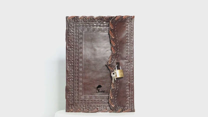 Diario de cuero marrón vintage hecho a mano con cerradura